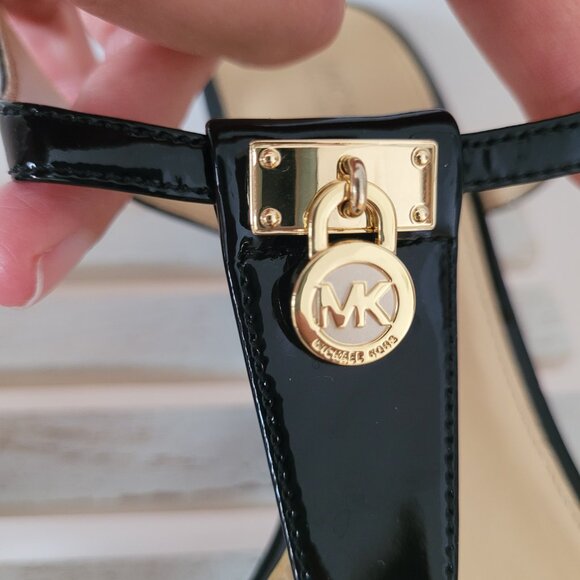 Michael Kors Wedged Black Patent Leather Sandals-Size 7 - Picture 6 of 12